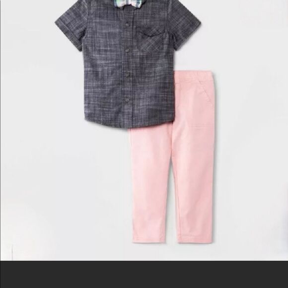 NWT Chambray Woven Short Sleeve Button-Down Shirt & Chino Pants Set w/ B… - Picture 3 of 6